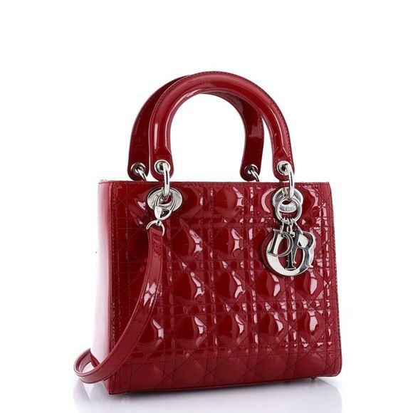 Christian Dior Lady Dior Bag Cannage Quilt Patent Medium Red - Picture 2 of 7